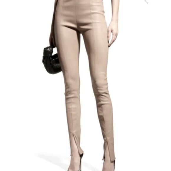 Jason Wu Faux Leather taupe seam front split hem slim leg pant xs - Picture 1 of 11